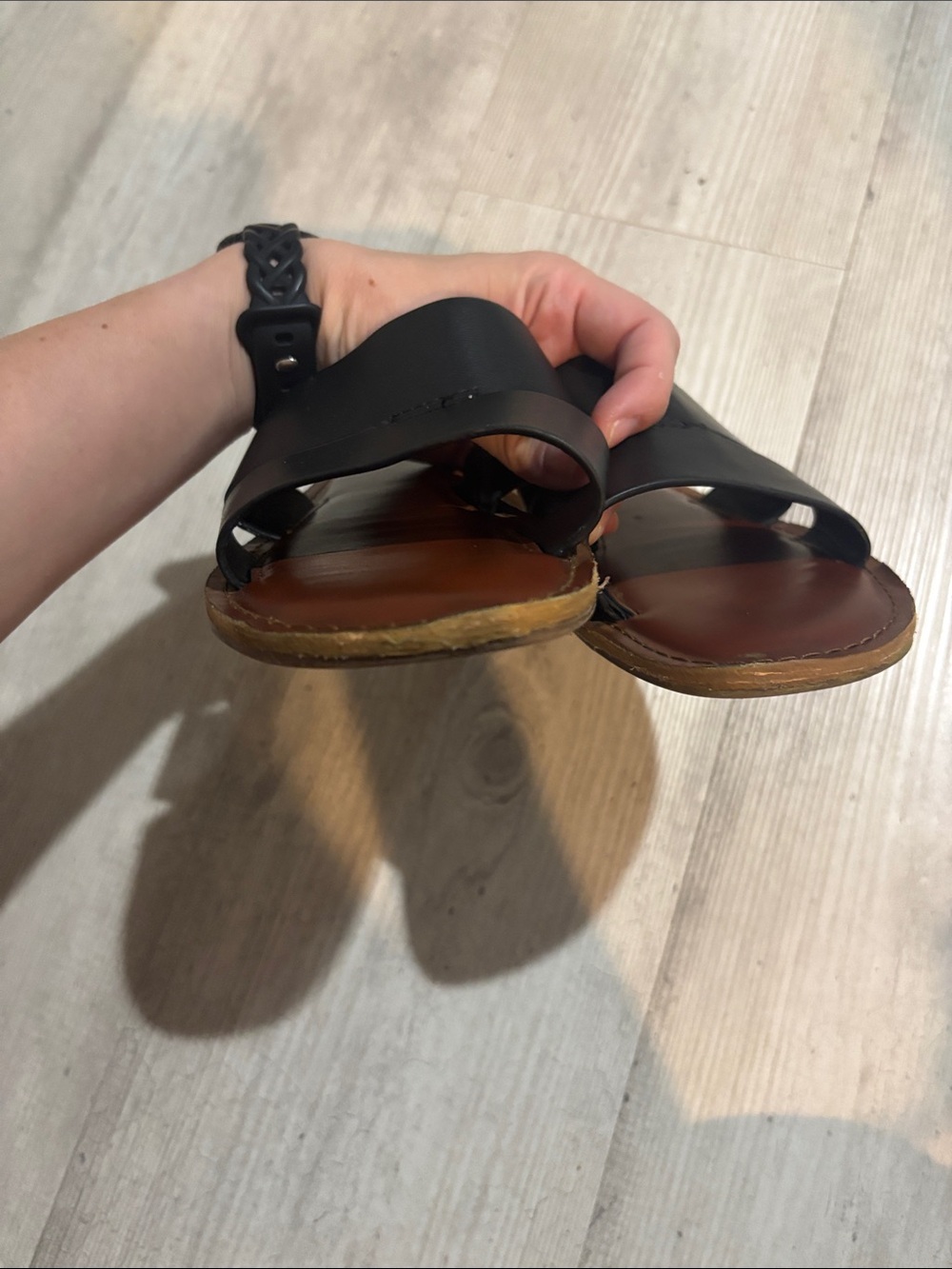 MIA Black Double Strap Slide Sandals with Brown Footbed - Picture 4 of 7